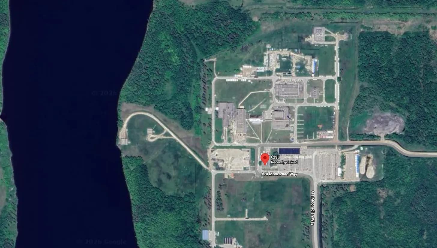 Satellite view of Chalk River Laboratories site